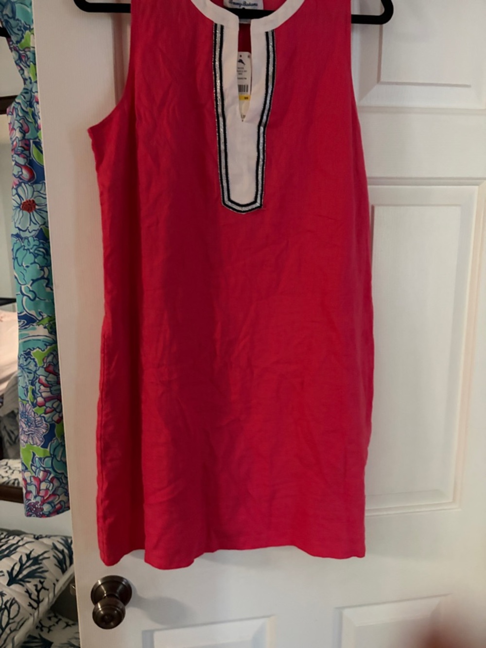 Tommy Bahama Coral Sleeveless Dress with White Contrast Placket NWT